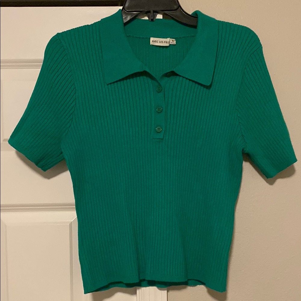 Kelly Green Ribbed Polo Top XL